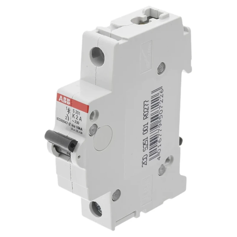 ABB Miniature Circuit Breaker S201-K2, 1-Pole, 2A, Type K, 253V AC, 72V DC, 6 kA Breaking Capacity 2CDS251001R0277 S201-K2