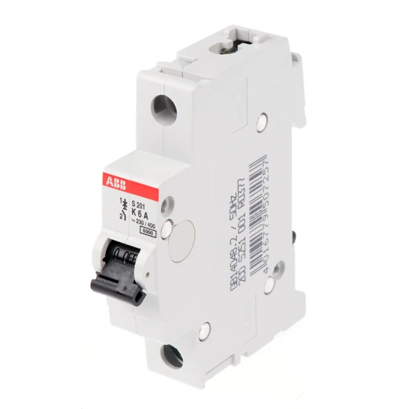 ABB Miniature Circuit Breaker 1-Pole 6A Type K Thermal Tripping 253V AC 72V DC DIN Rail Mount 2CDS251001R0377 S201-K6