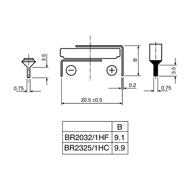Panasonic BR2325 Lithium Polycarbon Monofluoride Button Battery, 3 V, 165 mAh, 23 mm Diameter BR-2325/HCN