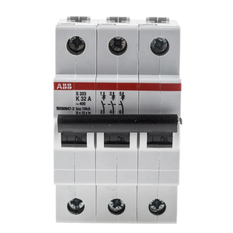 ABB System Pro M Compact S200 Miniature Circuit Breaker, 3-Pole, 32A, Type K, 440V AC, 20kA 2CDS253001R0537 S203-K32