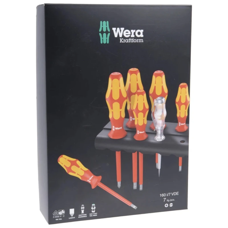 Wera Insulated Screwdriver Set Slotted Phillips Voltage Tester 7-Piece VDE Czech Republic 05006147001
