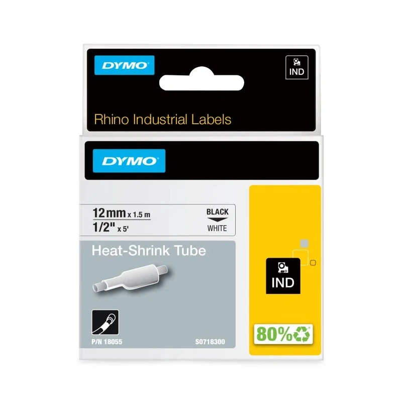 Dymo Heat Shrink Tubing White 12 mm Sleeve Diameter x 1.5m Length 3:1 Shrink Ratio Polyolefin Flame Retardant 18055