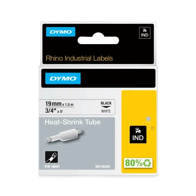 Dymo Heat Shrink Tubing White 19 mm Sleeve Diameter x 1.5 m Length 3:1 Shrink Ratio Polyolefin Flame Retardant 18057