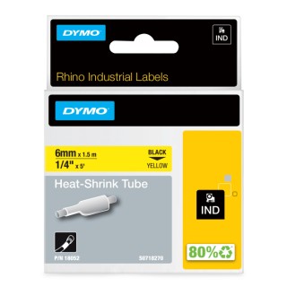 Dymo Black on Yellow Heat Shrink Labels 1.5 m Length 6 mm Width Industrial Grade Heat Shrink Tape 18052