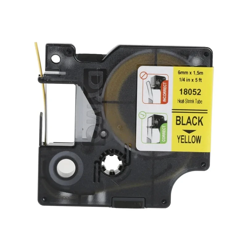 Dymo Black on Yellow Heat Shrink Labels 1.5 m Length 6 mm Width Industrial Grade Heat Shrink Tape 18052