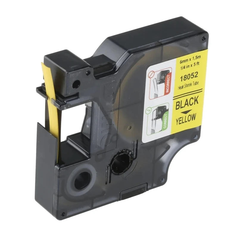 Dymo Black on Yellow Heat Shrink Labels 1.5 m Length 6 mm Width Industrial Grade Heat Shrink Tape 18052