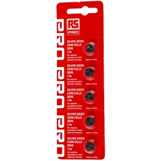 RS PRO Silver Oxide Button Battery 1.55 V 9.5 mm Diameter 3.6 mm Height 5 Pack 514-7716