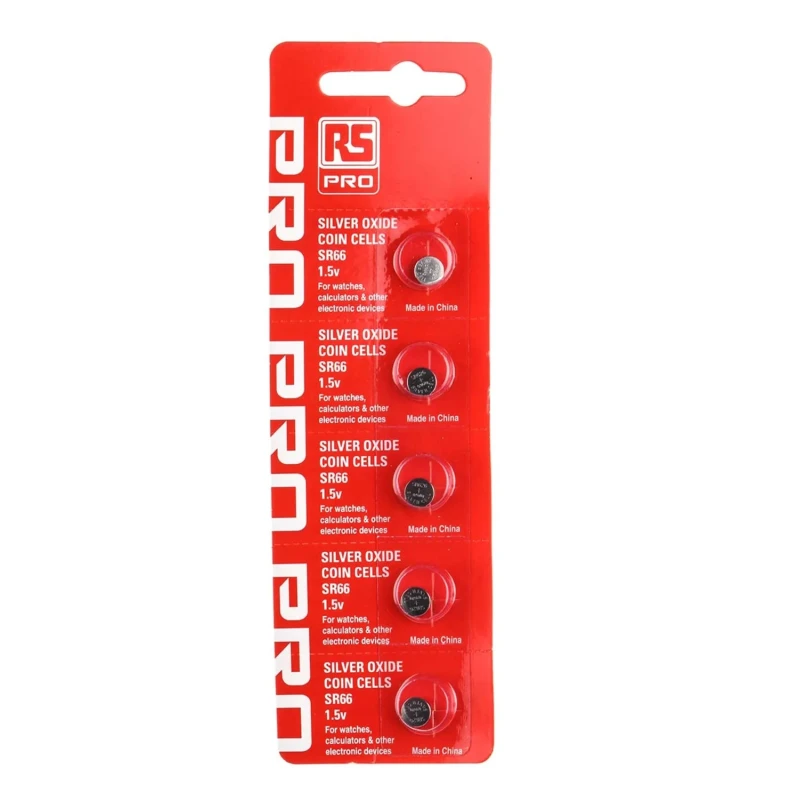 RS PRO Silver Oxide Button Battery SR66, 1.55 V Nominal Voltage, 25mAh Capacity, 6.8 mm Diameter, 5 Pack SR66