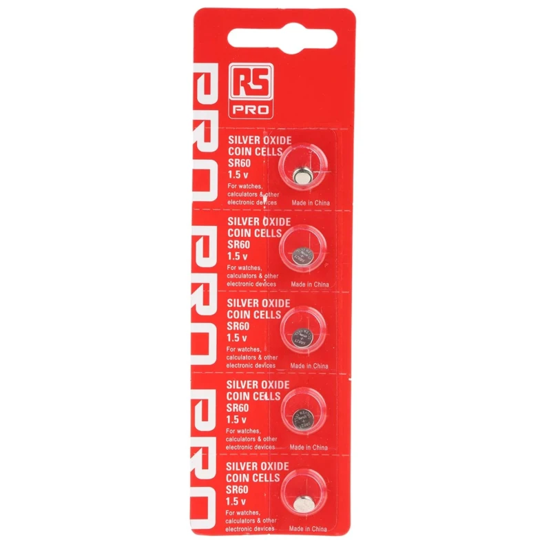 RS PRO Silver Oxide SR60 Button Battery 1.55 V 18 mAh 6.8 mm Diameter, Pack of 5 514-7750