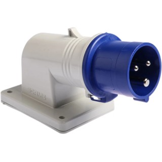Scame IP44 Blue Wall Mount 2P+PE Right Angle Industrial Power Connector, 16A, 230V IP44