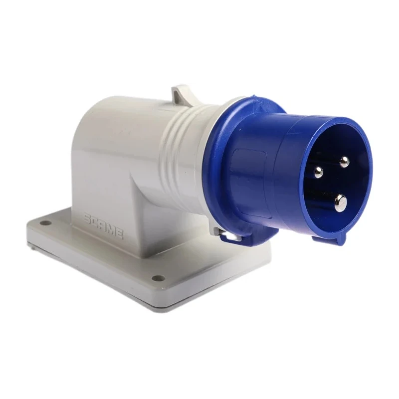 Scame IP44 Blue Wall Mount 2P+PE Right Angle Industrial Power Connector, 16A, 230V IP44