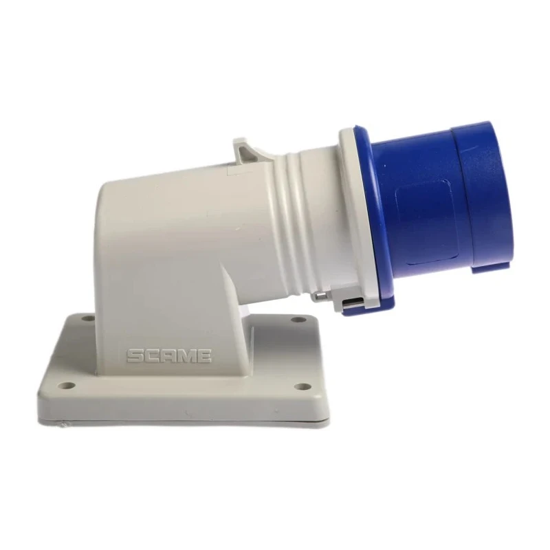 Scame IP44 Blue Wall Mount 2P+PE Right Angle Industrial Power Connector, 16A, 230V IP44