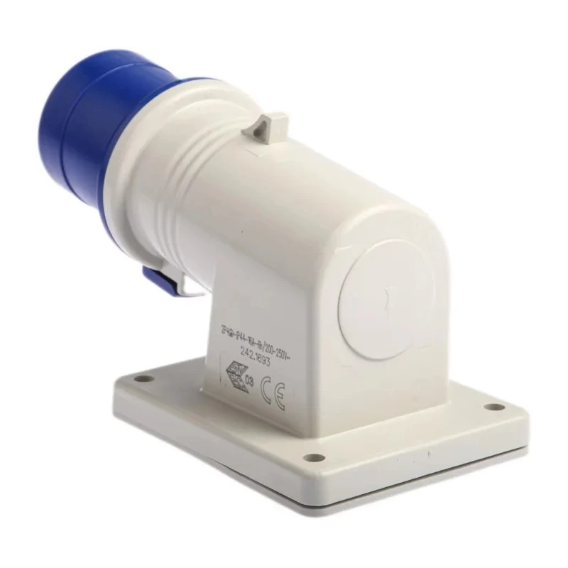Scame IP44 Blue Wall Mount 2P+PE Right Angle Industrial Power Connector, 16A, 230V IP44