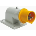 Scame EUREKA IP44 Yellow Wall Mount 2P+PE Right Angle Industrial Power Connector 32A 110V IP44