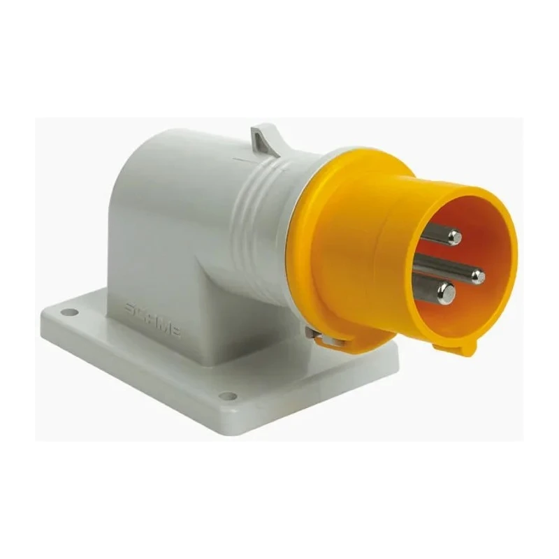 Scame EUREKA IP44 Yellow Wall Mount 2P+PE Right Angle Industrial Power Connector 32A 110V IP44