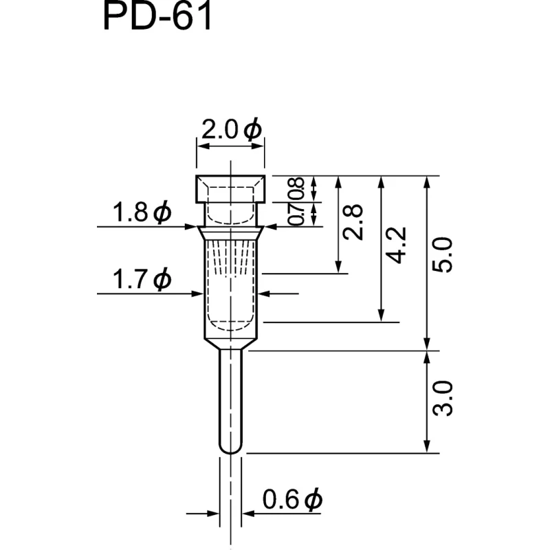 Mac 8 PD Series Straight Through Hole Socket Pin, 12A Current, Solder Termination, Beryllium Copper Alloy Contact PD-61