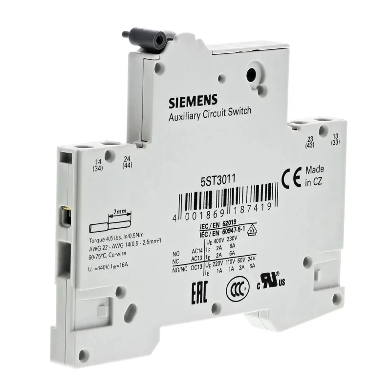 Siemens Auxiliary Contact 2 Contact 2 NO 230V AC 6A DIN Rail Mount 5ST3011