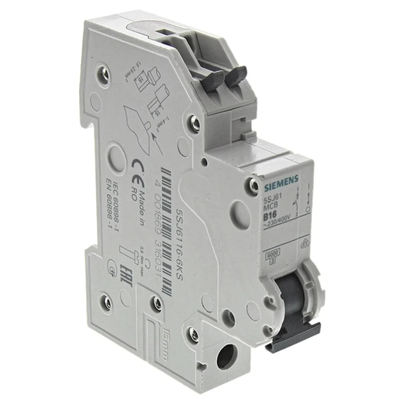 Siemens SENTRON Miniature Circuit Breaker 1-Pole 16A Type B 400V ac AC 60V dc DC 6 kA Breaking Capacity 5SJ6116-6KS
