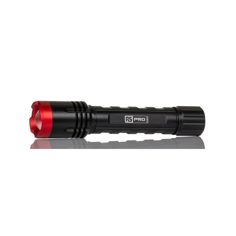RS PRO LED Torch Red Black Ultraviolet Beam 2.7 lm Aluminium Housing 147mm 220-6819