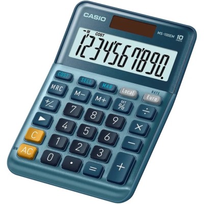 Casio Blue Battery, Solar Power Supply Powered Desktop Calculator MS-100EM-WK-UP