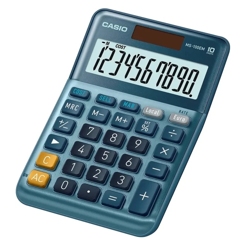 Casio Blue Battery, Solar Power Supply Powered Desktop Calculator MS-100EM-WK-UP