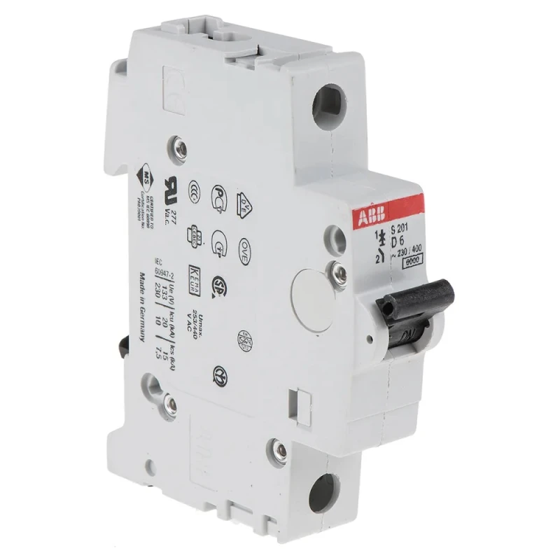 ABB System Pro M Compact Miniature Circuit Breaker 1-Pole 6A Type D 253V AC 72V DC 2CDS251001R0061 S201-D6
