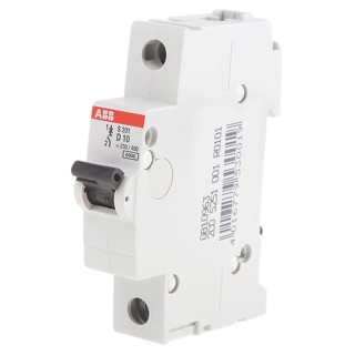 ABB System Pro M Compact Miniature Circuit Breaker, 1-Pole, 10A, Type D Tripping, 253V AC, 72V DC 2CDS251001R0101 S201-D10