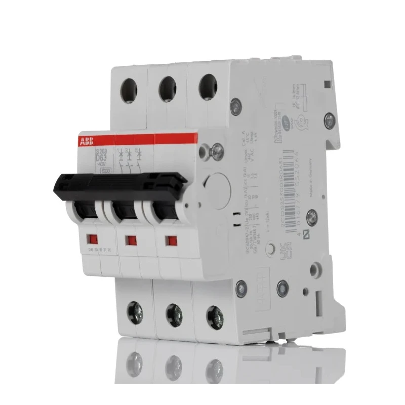 ABB System Pro M Compact S200 Miniature Circuit Breaker 3-Pole 63A Type D 440V AC 12V DC 6kA 2CDS253001R0631 S203-D63