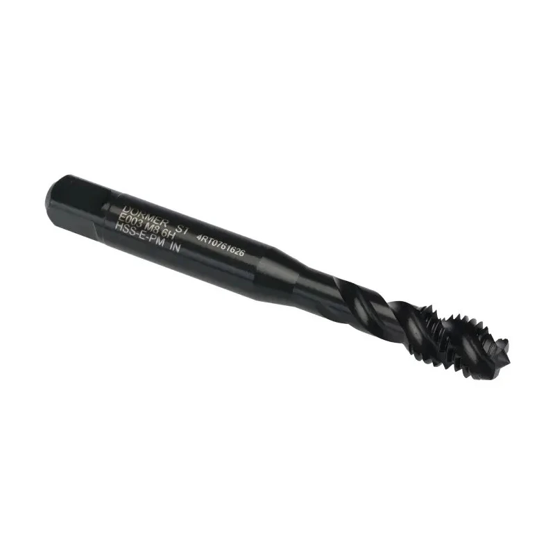Dormer High Speed Steel M8 Metric Standard Threading Machine Tap, Spiral Flute, Right Hand, 72mm Overall Length E003M8