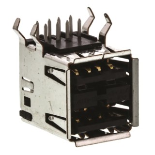 TE Connectivity Right Angle Through Hole Female 2 Port USB Type A USB Connector USB 2.0 5787617-1