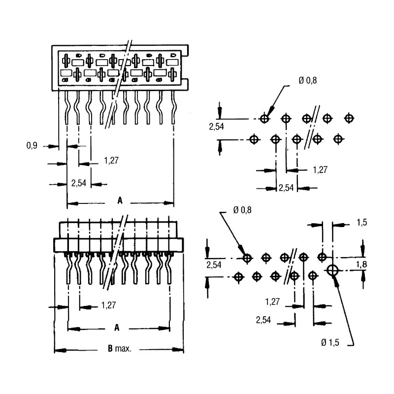TE Connectivity Micro-MaTch Series Right Angle Through Hole PCB Socket 8-Contact 2 Row 2.54 mm Pitch 230V 1.5A 7-215460-8
