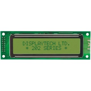 Displaytech Alphanumeric LED LCD Monochrome Display Yellow on Green 2 x 20 Characters 202A-BA-BC