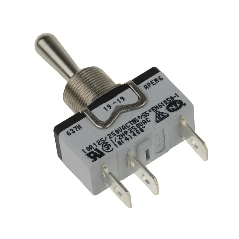 APEM Toggle Switch Panel Mount On-Off-On SPST Tab Terminal 24V DC 250V AC 637H/2