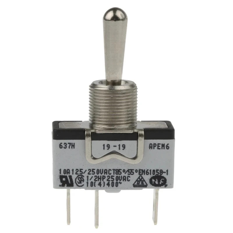 APEM Toggle Switch Panel Mount On-Off-On SPST Tab Terminal 24V DC 250V AC 637H/2
