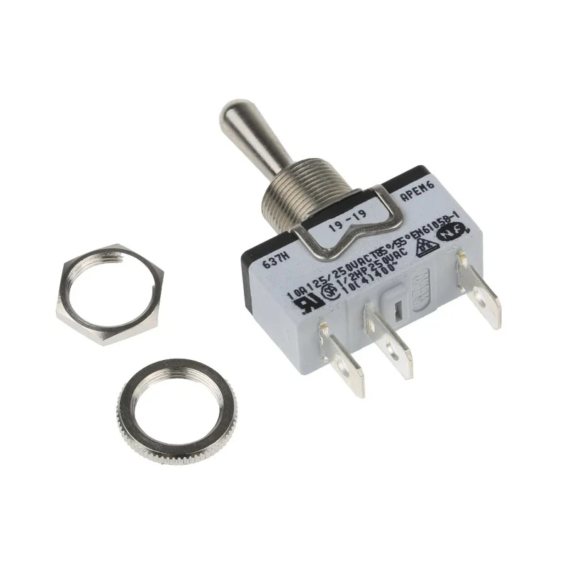 APEM Toggle Switch Panel Mount On-Off-On SPST Tab Terminal 24V DC 250V AC 637H/2