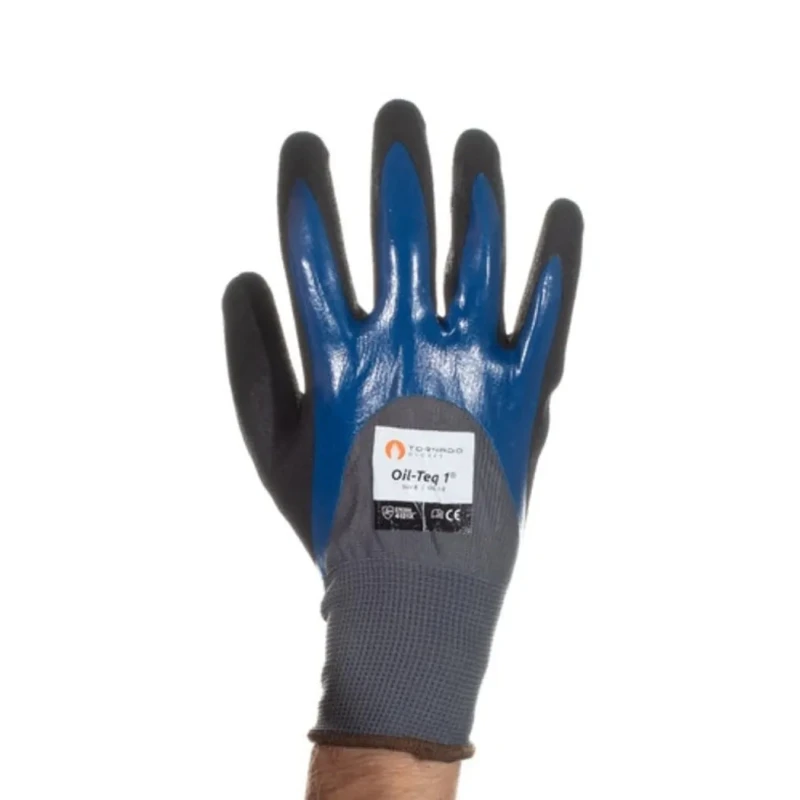 Tornado Black and Blue Nylon Work Gloves Size 10 with Polymer Coating OIL1-10