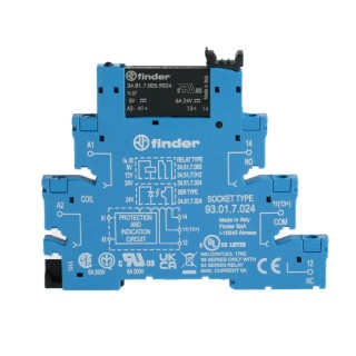 Finder 38 Series Interface Relay DIN Rail Mount 6V dc Coil SPST Contact Configuration 7mA Coil Current 6A 38.81.7.006.9024