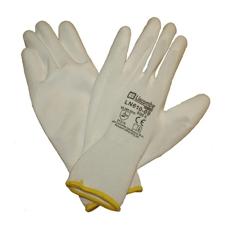 Liscombe White Polyamide Work Gloves Size 6 Polyurethane Coating LN610-06