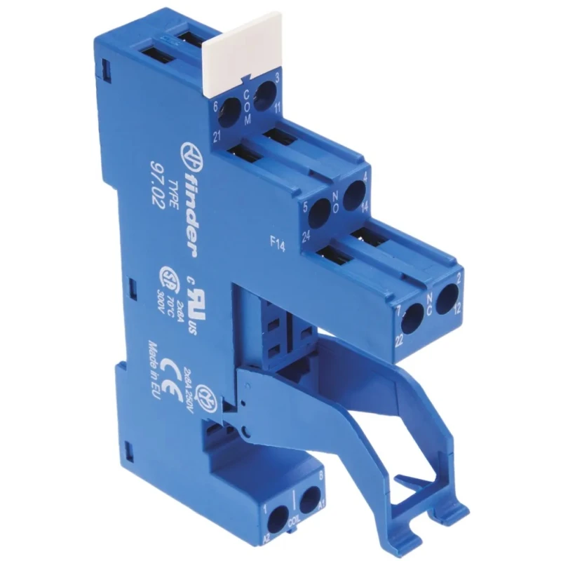 Finder 97 Relay Socket 8 Contacts 250V AC 8A DIN Rail Mount 97.02SPA