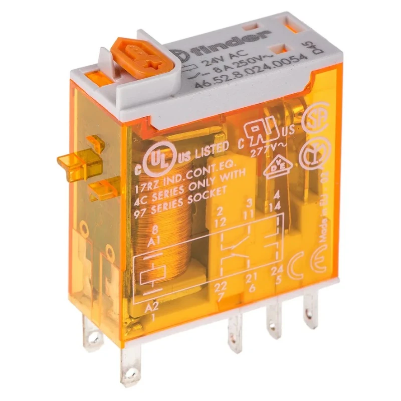 Finder PCB Power Relay 24V AC Coil Voltage 8A Switching Current DPDT 46.52.8.024.0054