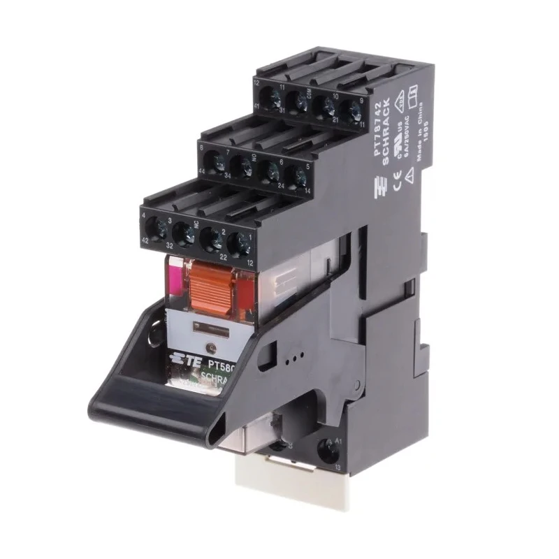 TE Connectivity DIN Rail Power Relay 230V AC Coil 6A Switching Current 4PDT PT5L8TD0 2-1415535-0