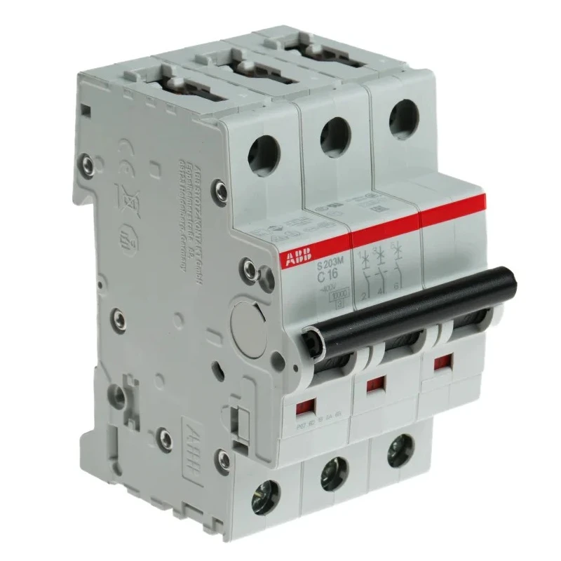 ABB System Pro M Compact S200M Miniature Circuit Breaker, 3-Pole, 16A, Type C, 440V AC, 12V DC, 10 2CDS273001R0164 S203M-C16