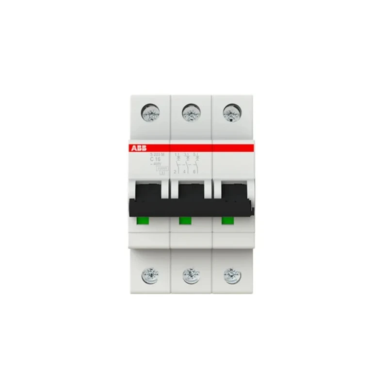 ABB System Pro M Compact S200M Miniature Circuit Breaker, 3-Pole, 16A, Type C, 440V AC, 12V DC, 10 2CDS273001R0164 S203M-C16