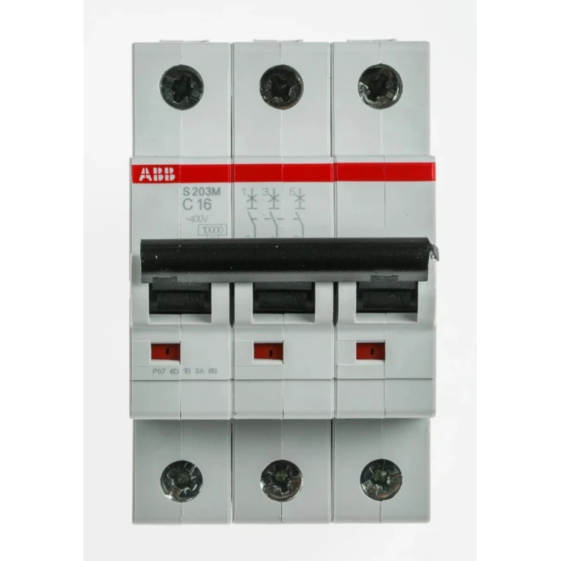 ABB System Pro M Compact S200M Miniature Circuit Breaker, 3-Pole, 16A, Type C, 440V AC, 12V DC, 10 2CDS273001R0164 S203M-C16