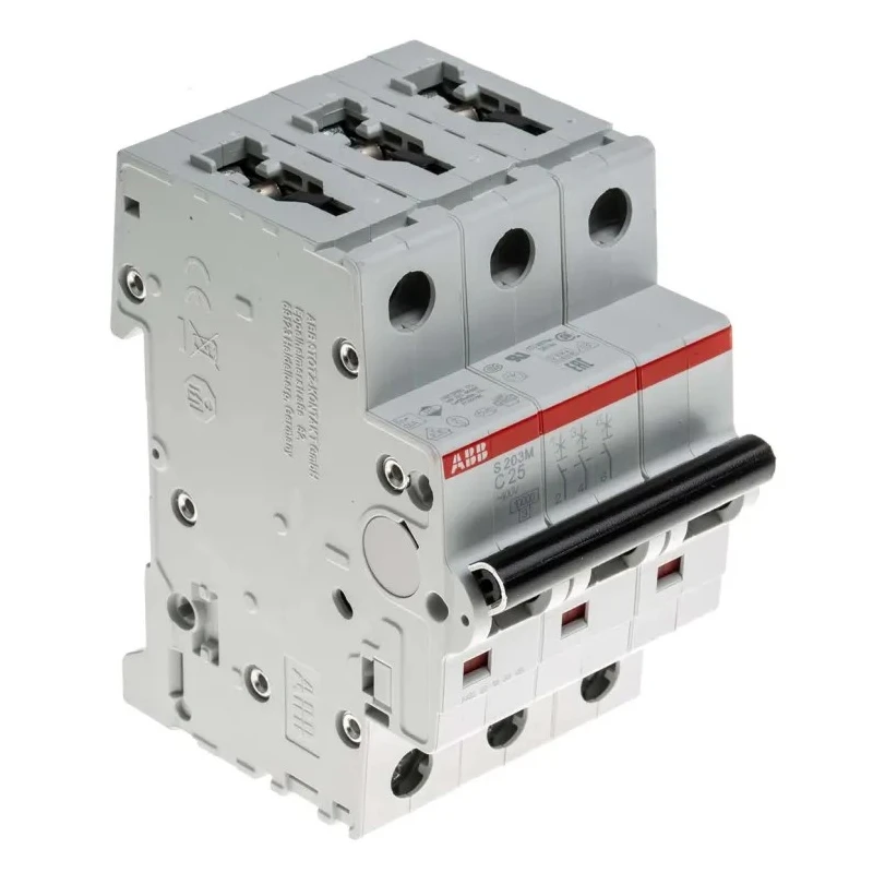 ABB System Pro M Compact S200M Miniature Circuit Breaker, 3-Pole, 25A, Type C, 440V AC, 12V DC, 10 2CDS273001R0254 S203M-C25