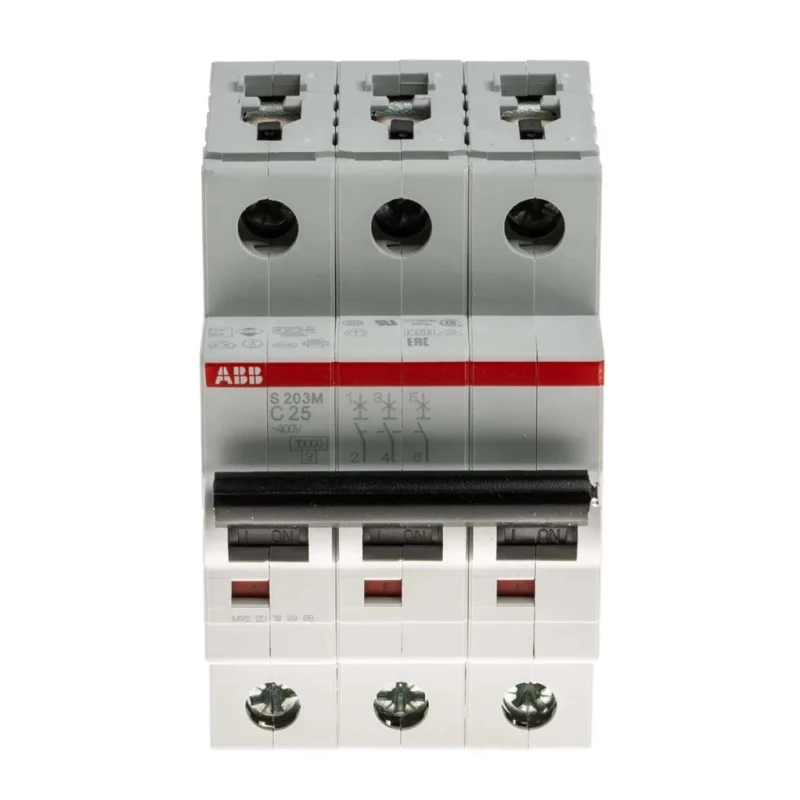 ABB System Pro M Compact S200M Miniature Circuit Breaker, 3-Pole, 25A, Type C, 440V AC, 12V DC, 10 2CDS273001R0254 S203M-C25