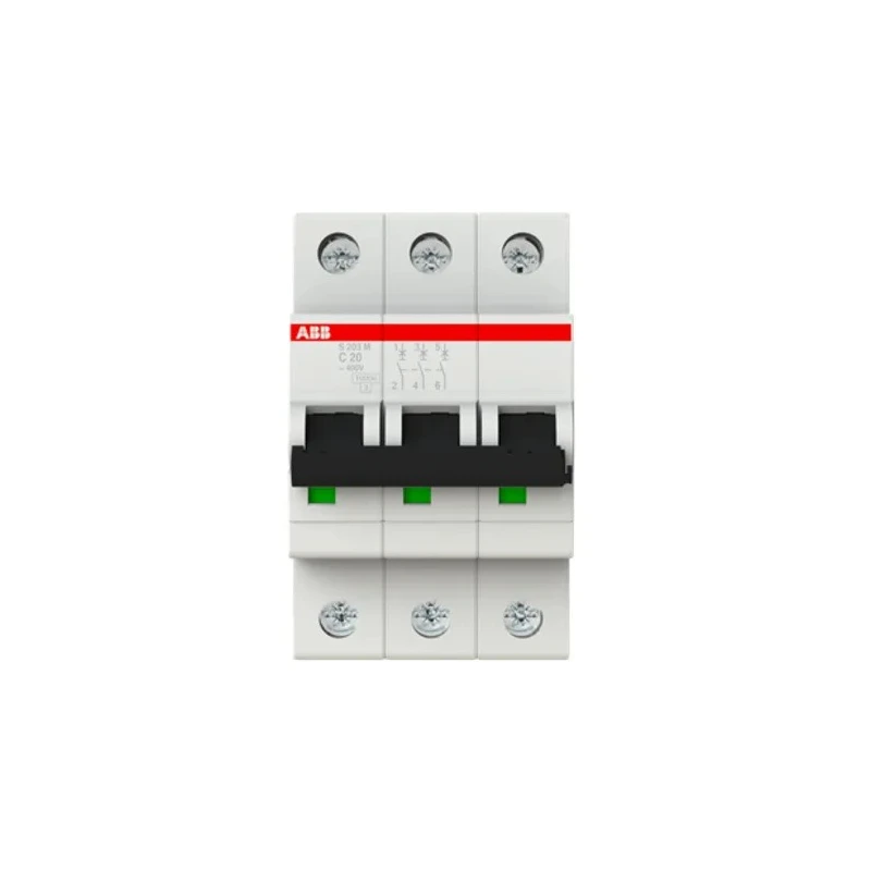 ABB System Pro M Compact S200M Miniature Circuit Breaker, 3-Pole, 20A, Type C, 440V AC, 12V DC, 10 2CDS273001R0204 S203M-C20