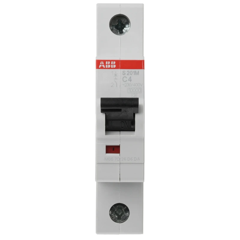 ABB Miniature Circuit Breaker 1-Pole, 4A, Type C, Rated 253V AC, 72V DC, Breaking Capacity 10kA 2CDS271001R0044 S201M-C4