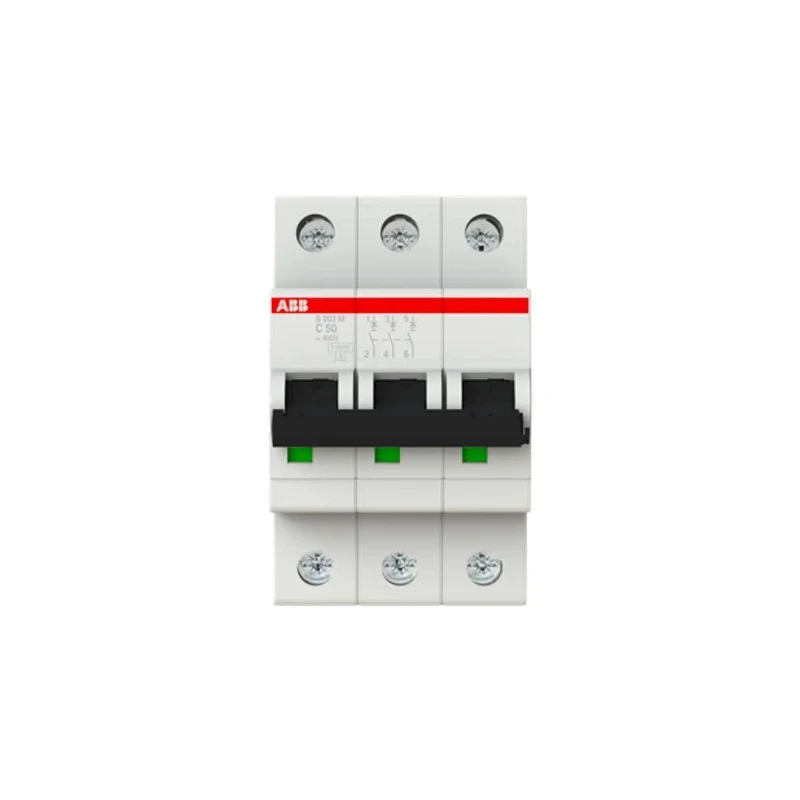 ABB System Pro M Compact S200M Miniature Circuit Breaker, 3-Pole, 50A, Type C, 440V AC, 12V DC 2CDS273001R0504 S203M-C50