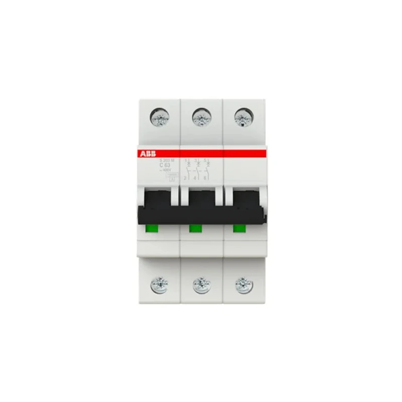 ABB System Pro M Compact S200M Miniature Circuit Breaker, 3-Pole, 63A, Type C, 440V AC, 125V DC 2CDS273001R0634 S203M-C63